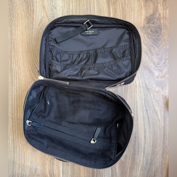Kate Spade New York Down Dusk Buds Ditsy Nylon Travel Cosmetic Case Navy Pink - Picture 5 of 7